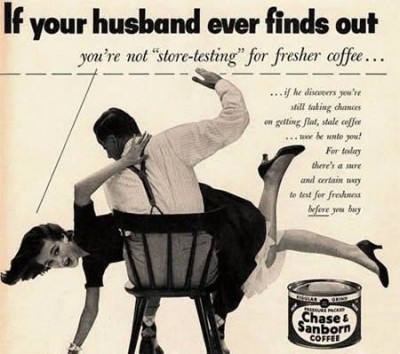 man hits woman coffee advertisement